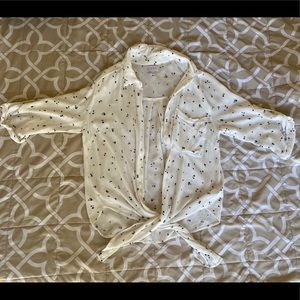 3/4 sleeve button down/tie front top